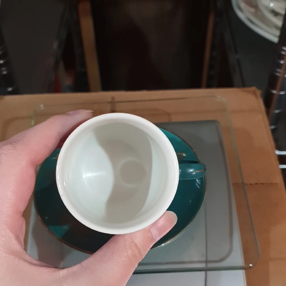 Asian Inspired Design Teal Ceramic Cup and Saucer Set - Picture 6 of 11